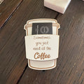 Personalised engraved wooden coffee cup card, handmade gift by Mudpuddles Australia