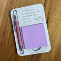 Personalised engraved wooden sticky note holder with pen, handmade desk accessory by Mudpuddles Australia