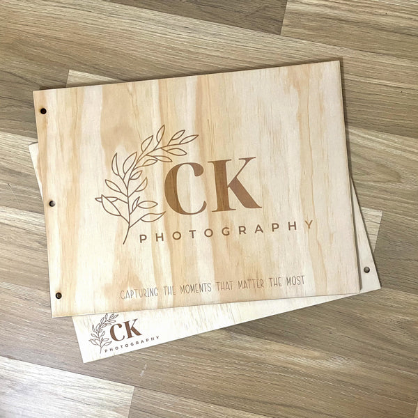 Personalised engraved wooden plaque with custom design for a business logo, custom handmade gift by Mudpuddles Australia
