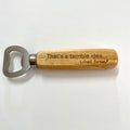 Custom wooden bottle opener with engraved message, personalised handmade gift Mudpuddles Australia